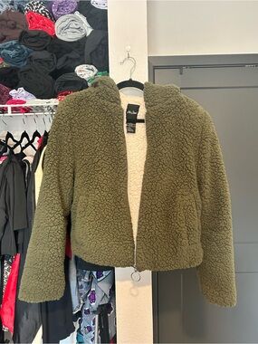 Me Jane Olive Green Teddy Sherpa Zip Jacket